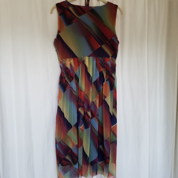 CYNTHIA STEFFE Rainbow Print Mesh Shift Midi Dress - Picture 5 of 9